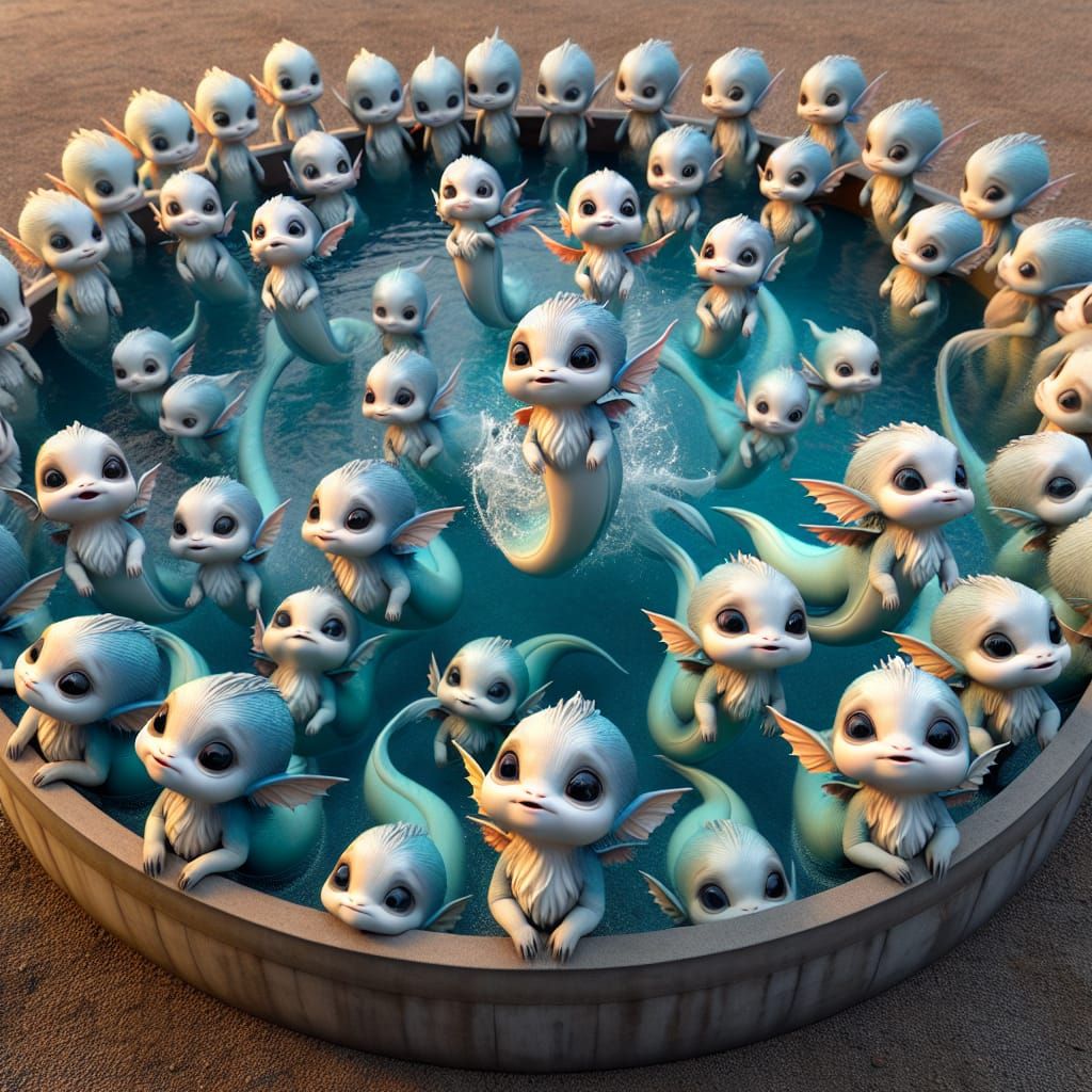 Adorable Baby Mythical Creatures Play in Pool