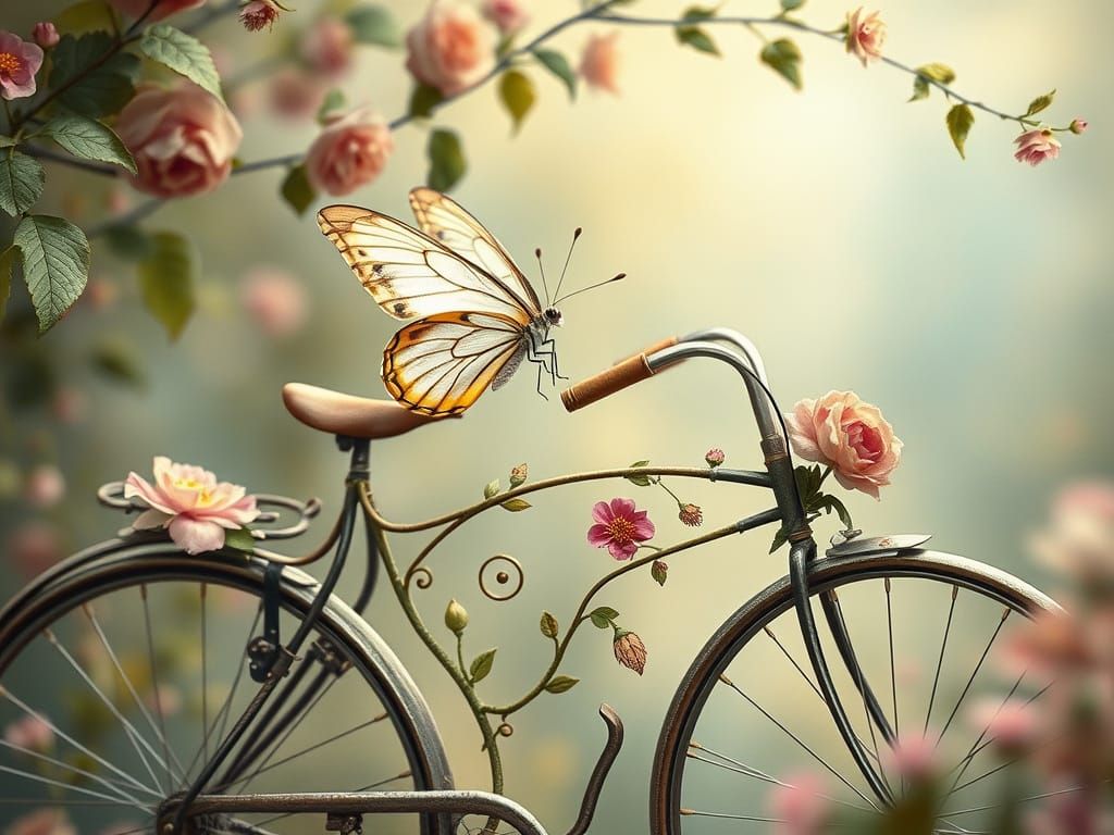 Whimsical Butterfly on a Vintage Bicycle