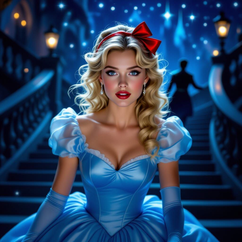 Dark Cinderella's Flight in Photorealistic Style