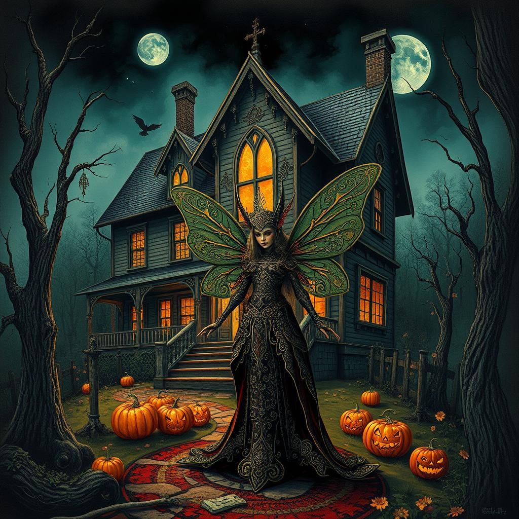 Fairy Elf at Haunted House in Impasto Style