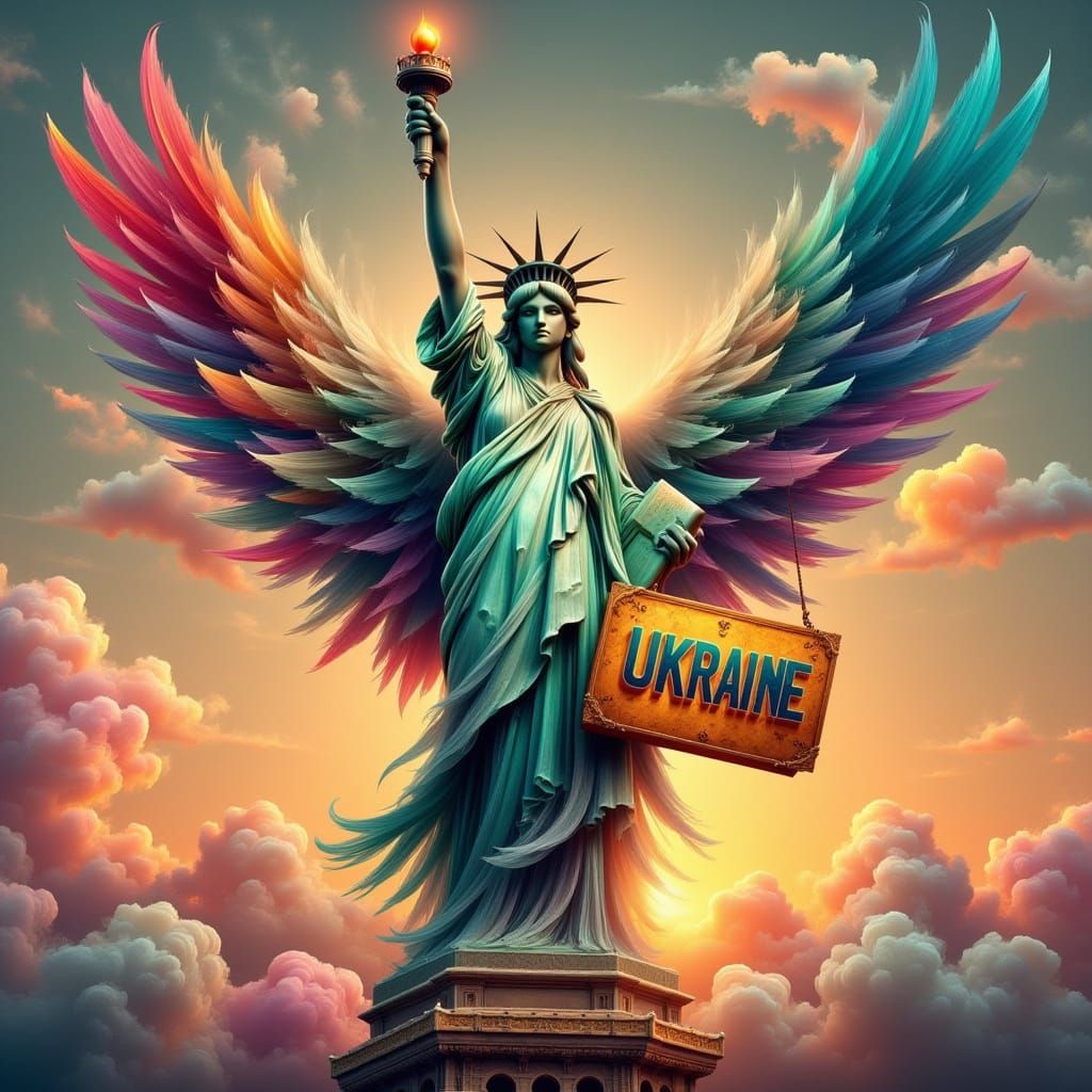 Ethereal Statue of Liberty in Flight