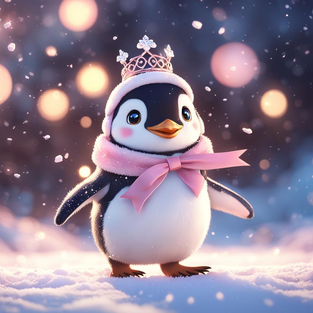Penguin with Tiara Jumping, Anime Art