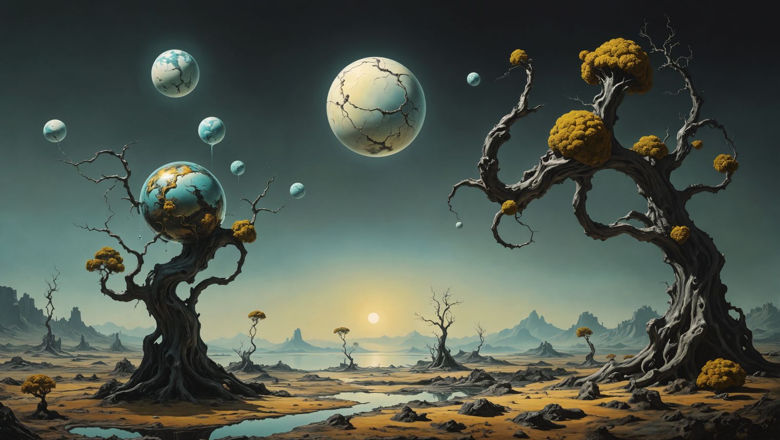 Surrealistic Ecosystems in a Melting Oil on Canvas Aesthetic