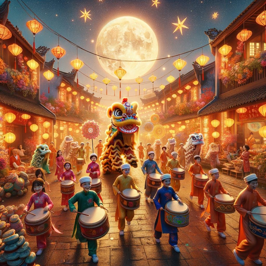 Vietnamese Mid-Autumn Festival Lantern Procession