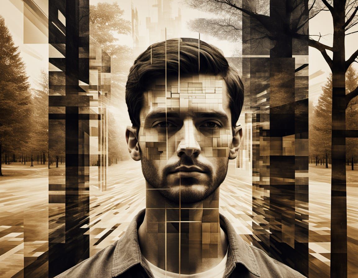 Geometric Portrait in Monochrome Cubism