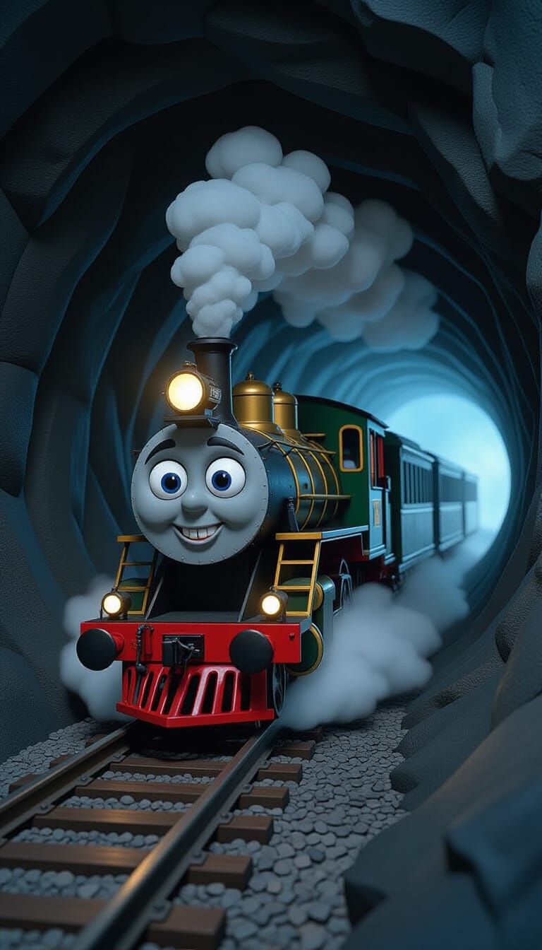 Eerie Cartoon Train in Tim Burton Claymation Style