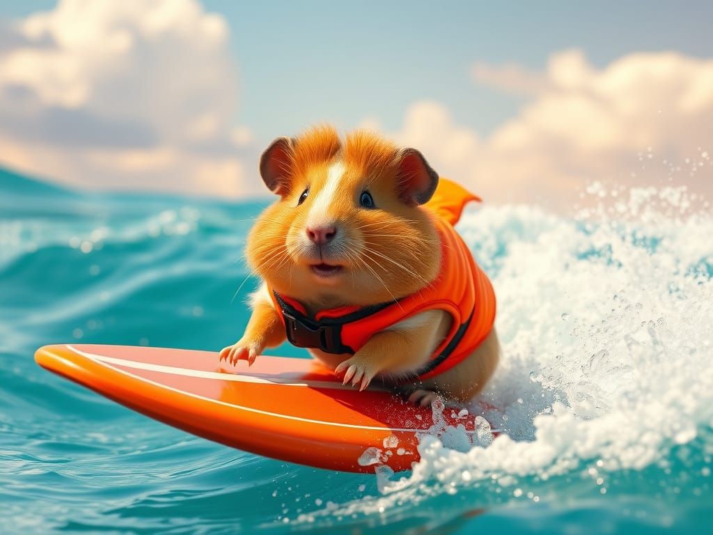Guinea Pig Surfing in Photorealistic Style