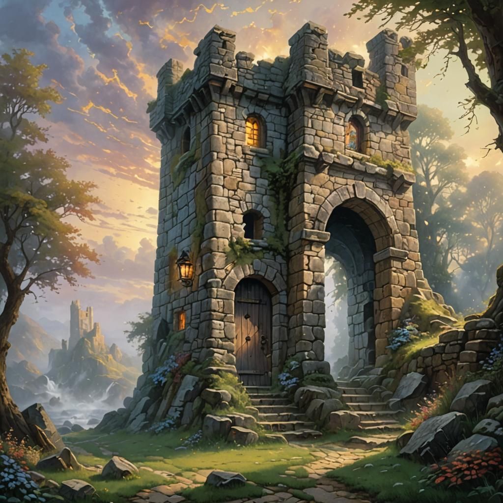 Ruins of an Old Tower in Ethereal Mist