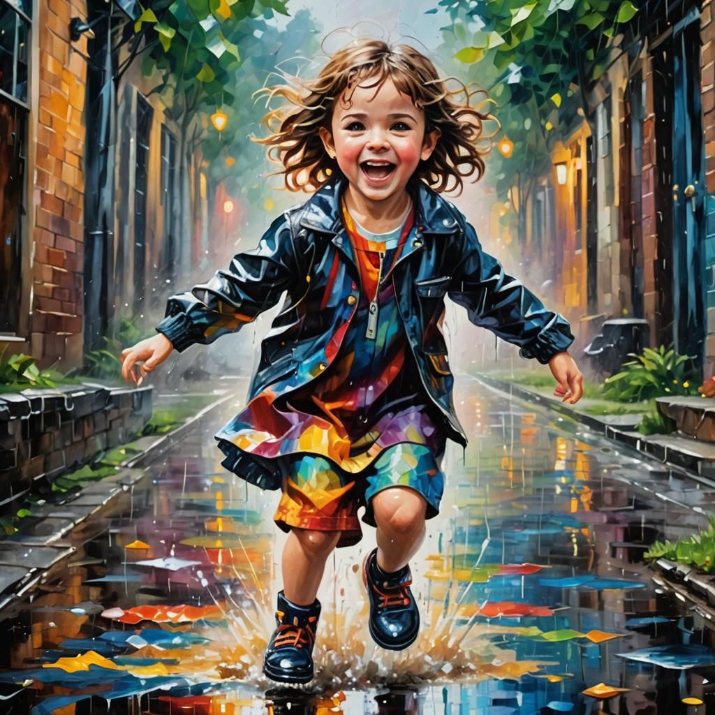 Child's Joyful Dance in Summer Rain: Impressionism