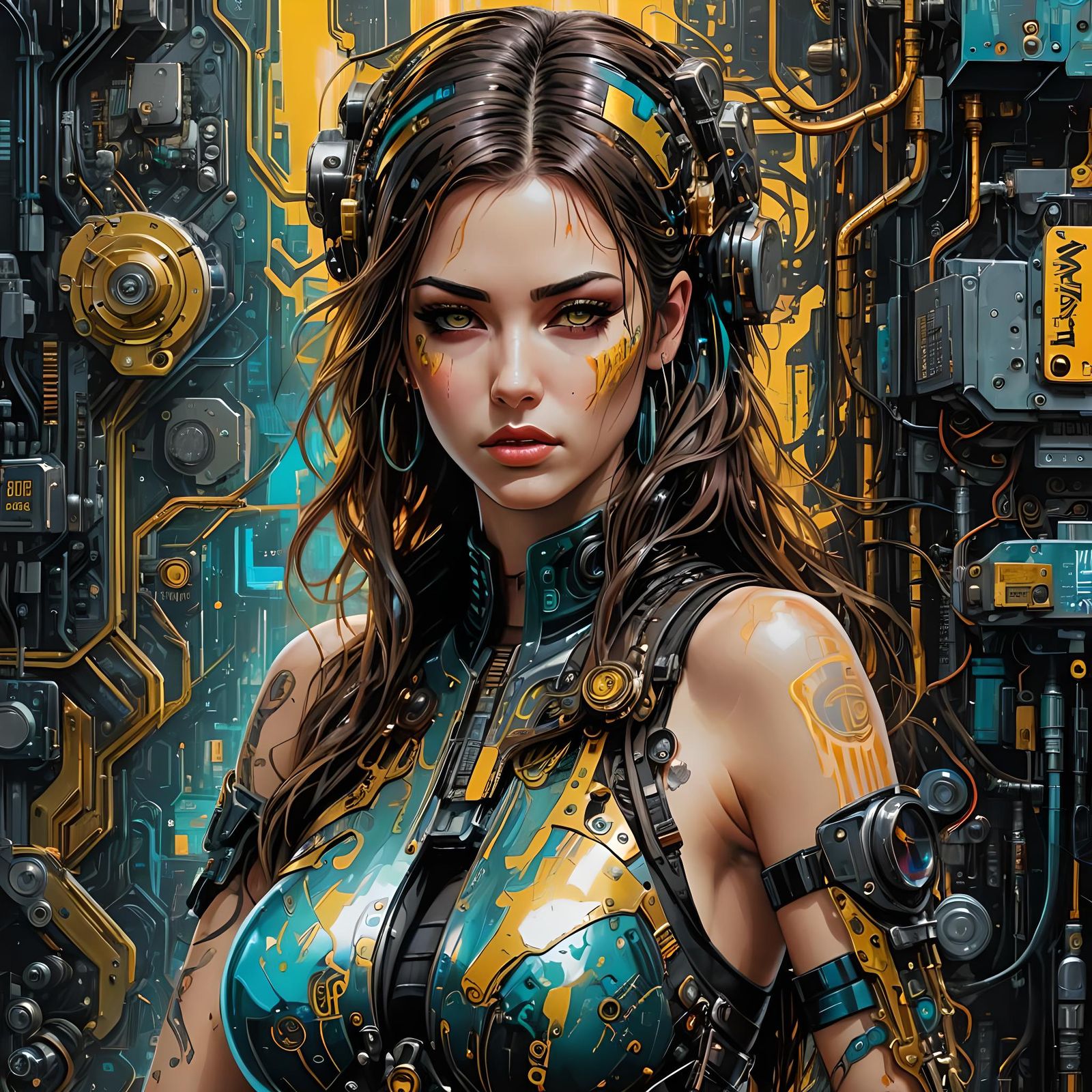 Biopunk Woman with Circuit Board Skin