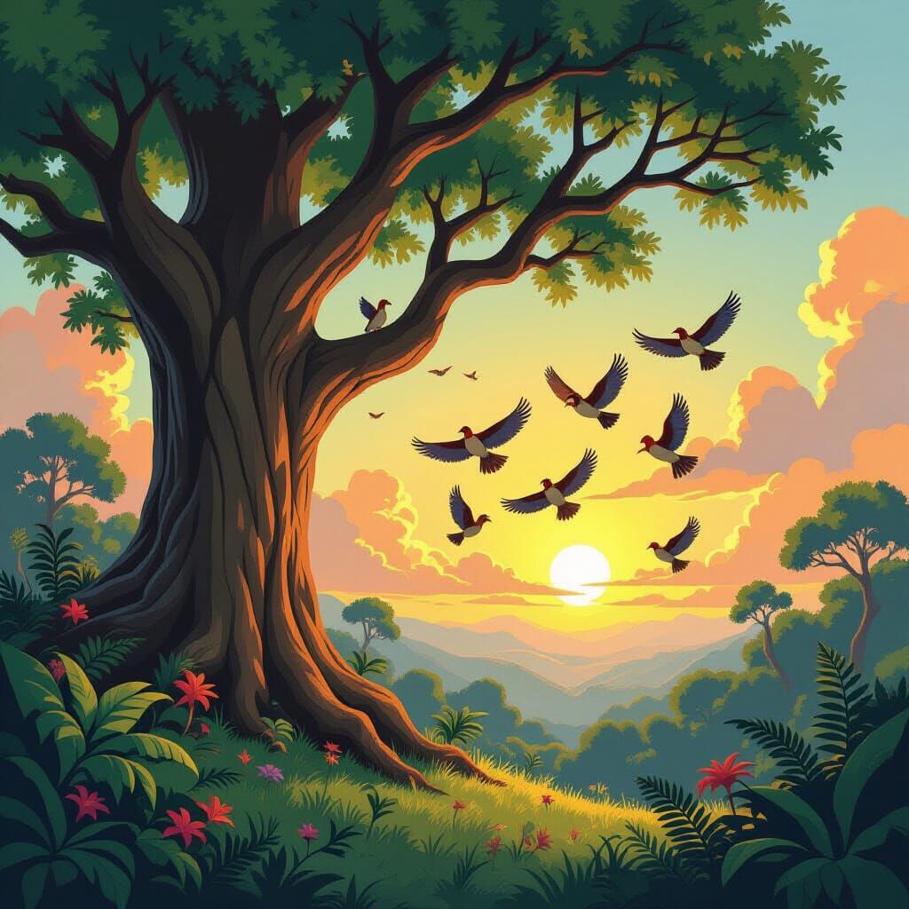 Archaeopteryx Flock Takes Flight in Prehistoric Forest