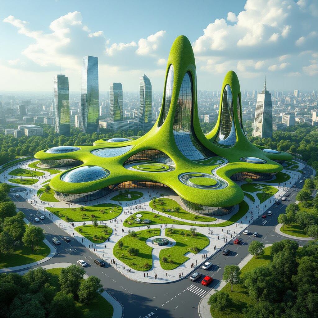 Lush Green Metropolis with Organic Architecture