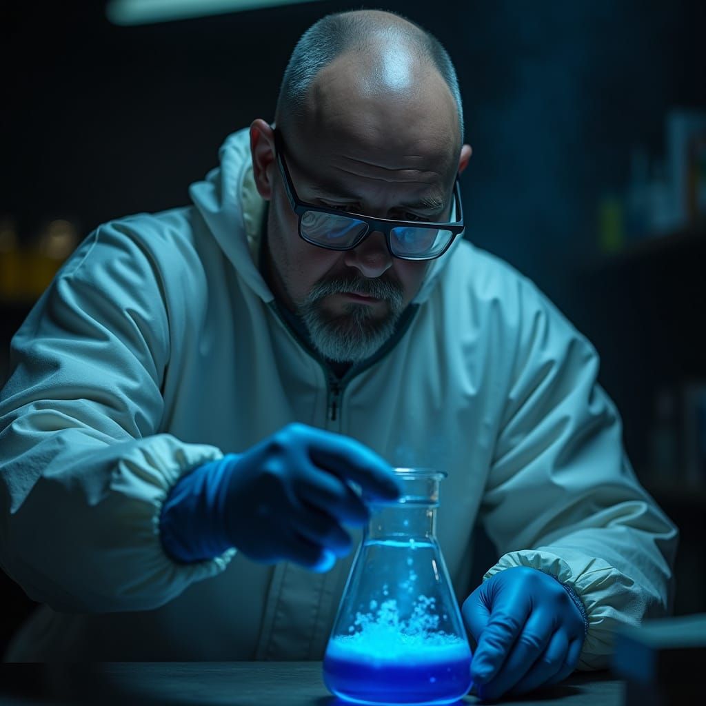 Man in Hazmat Suit Observes Chemical Reaction