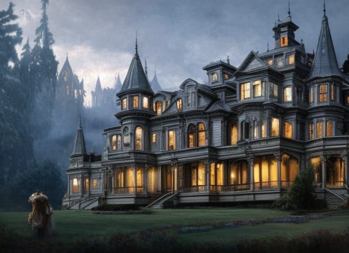 Haunted Victorian Mansion Landscape Painting