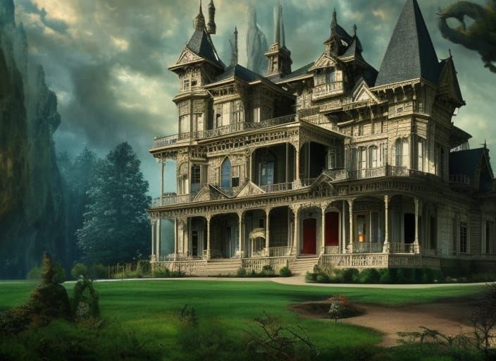 Haunted Victorian Mansion Landscape: Hyper-detailed Digital ...
