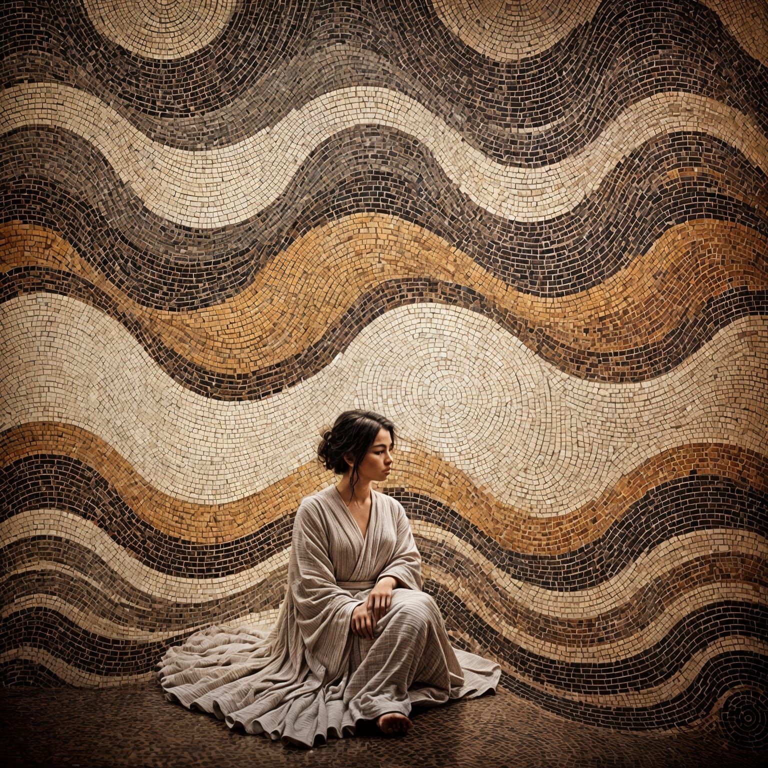 <lora:Unreal InkArchive Fx:1.0> A woman sitting in a calm, r...