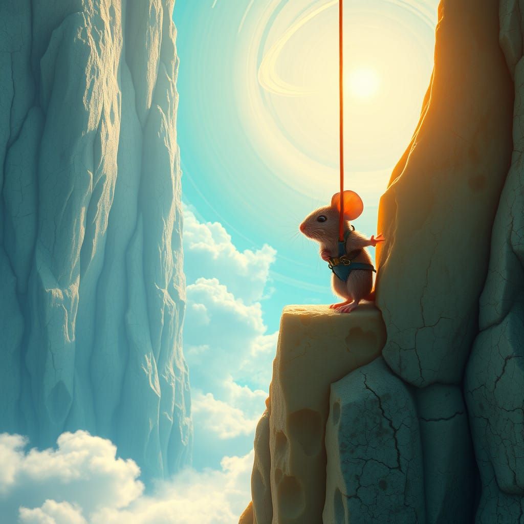 Mouse Leaps from Cheddar Cliff in Futuristic, Hyper-Saturate...