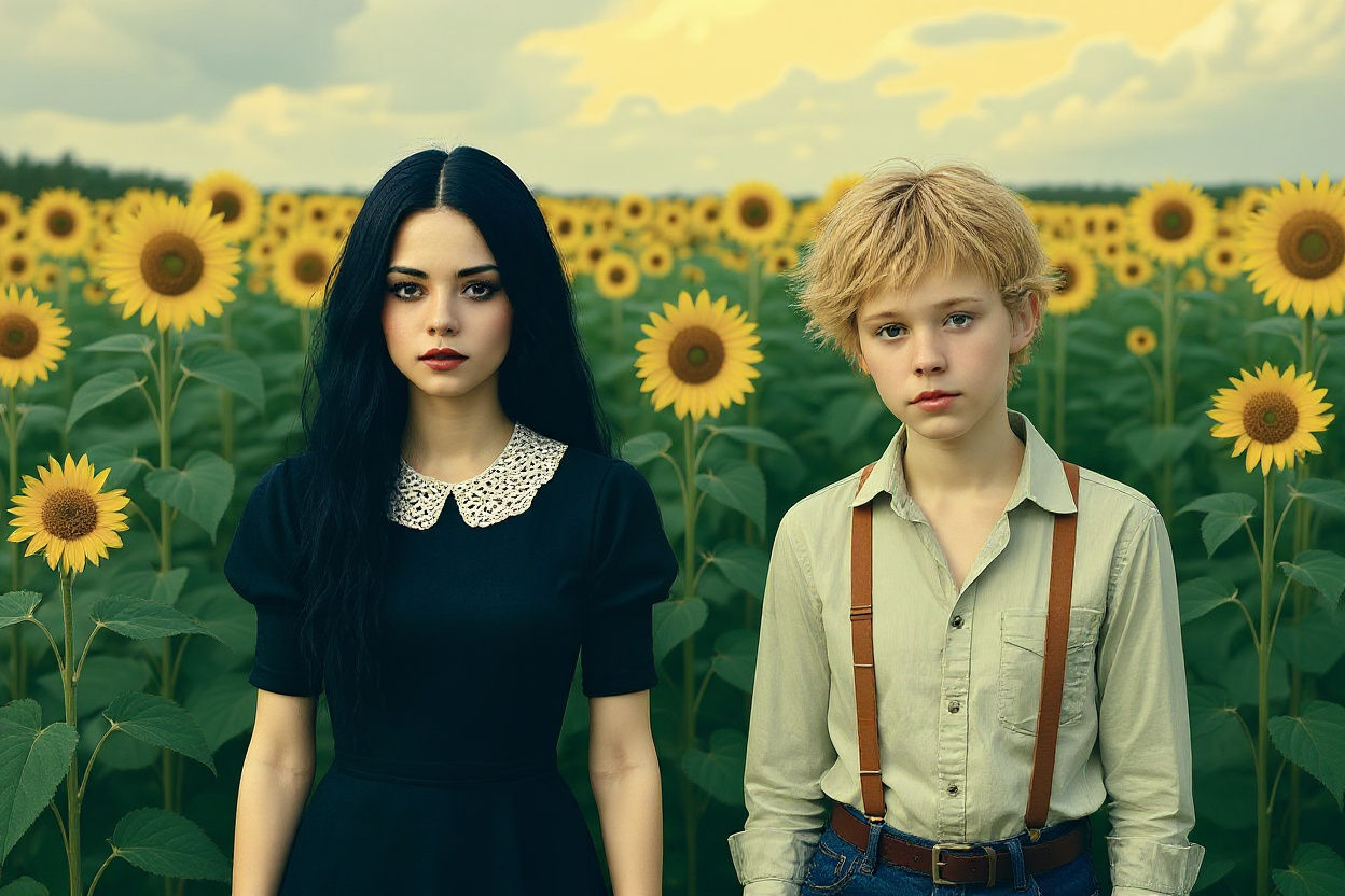 Teenage Couple in Stormy Garden, Epic Fantasy Style