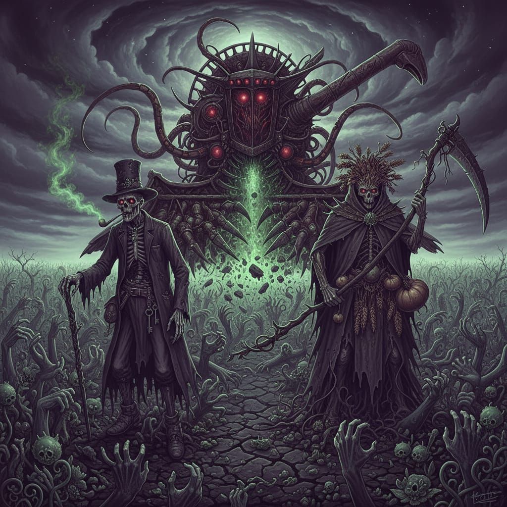 Papa Legba and Harvest Deity in Zombie Hand Field