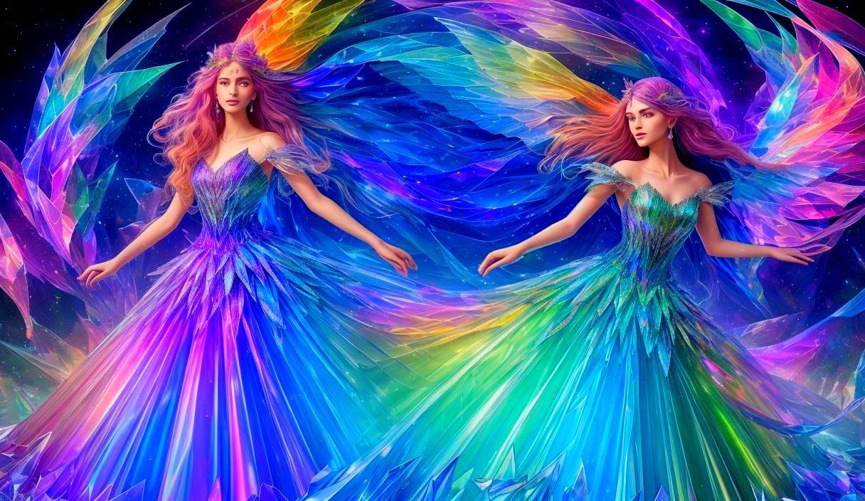Rainbow Prism Glass Gown with Dazzling Light