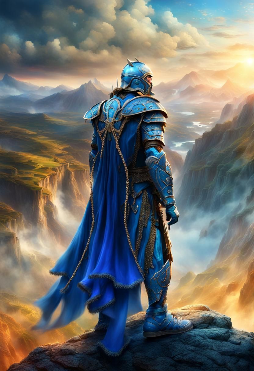 Heroic Warrior in Flowing Silk and Pearl Armor