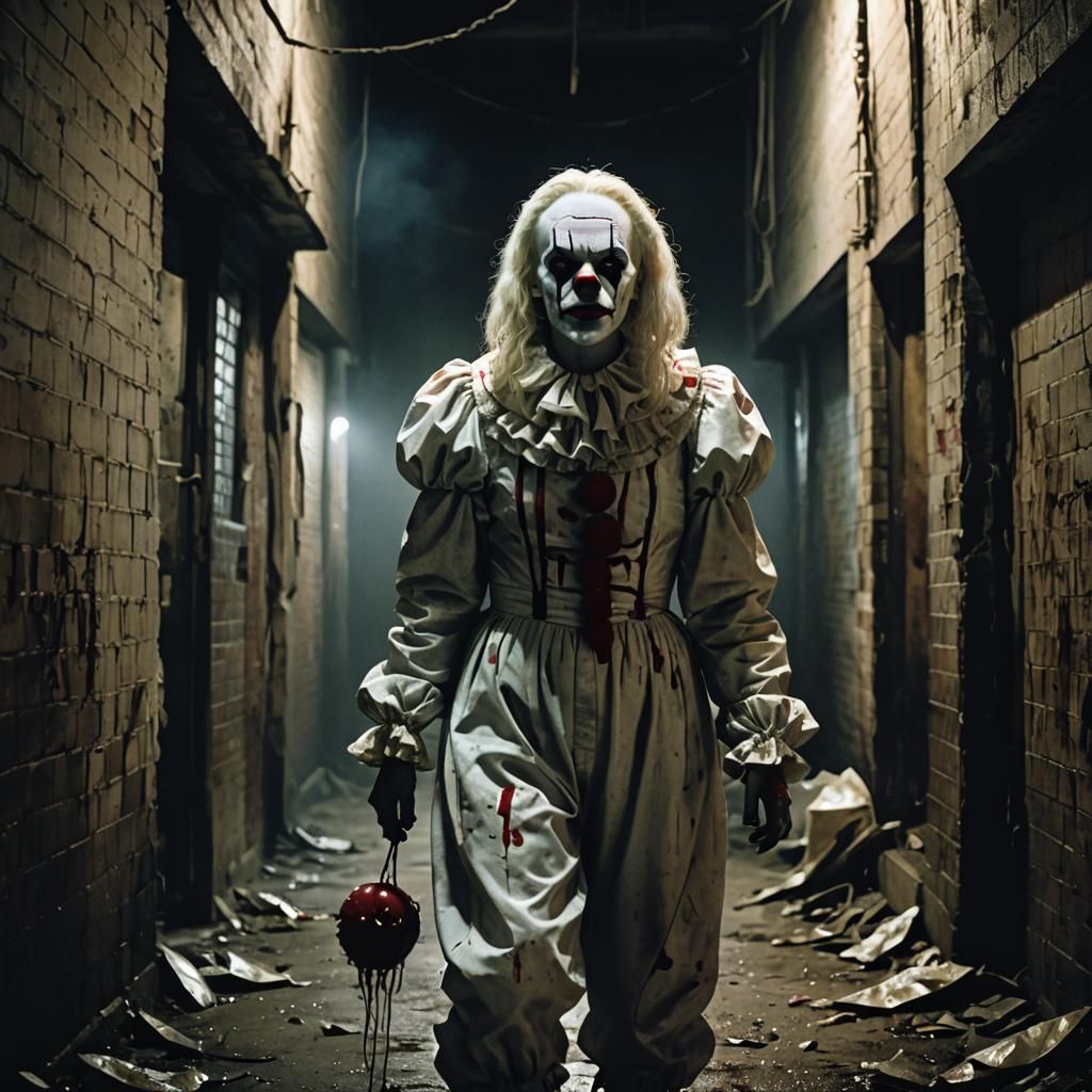 Terrifying Clown Woman in Horror Movie Poster Style