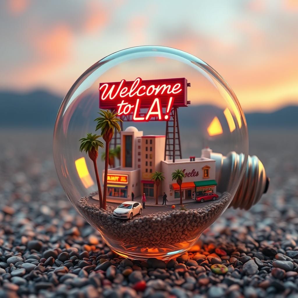 Miniature Los Angeles in a Lightbulb