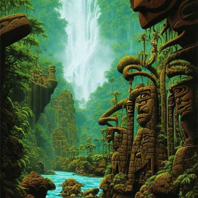 Jungle River Petroglyphs with Tribal Faces