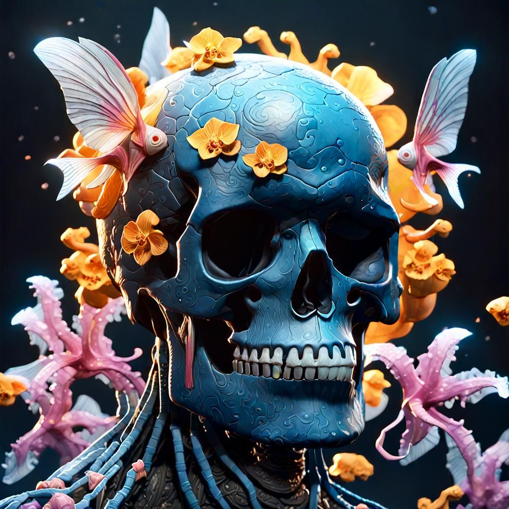 Vaporwave Elf Queen with Tentacles and Crown