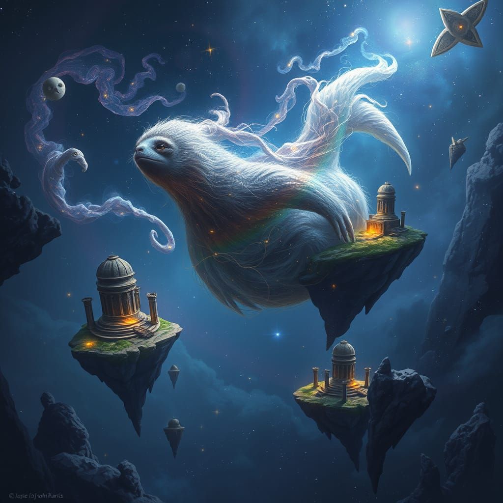 Celestial Sloth Drifting Through Cosmic Void in Epic Fantasy...