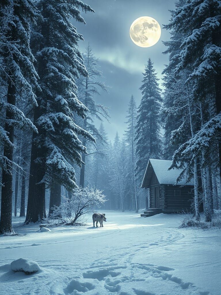 Slavic Winter Dreamscape with Baba Yaga and Spirits