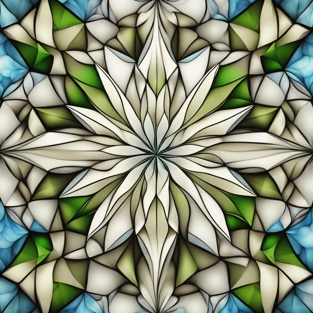 Stained Glass Fractal Snowdrop Flower in Origami Style