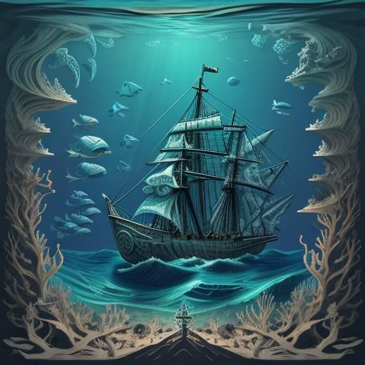 Ship Graveyard Under the Sea: Abstract Vector Art