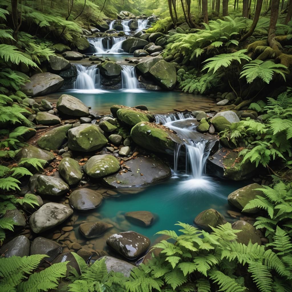 Serene Waterfall in Lush Forest: Nature Photography