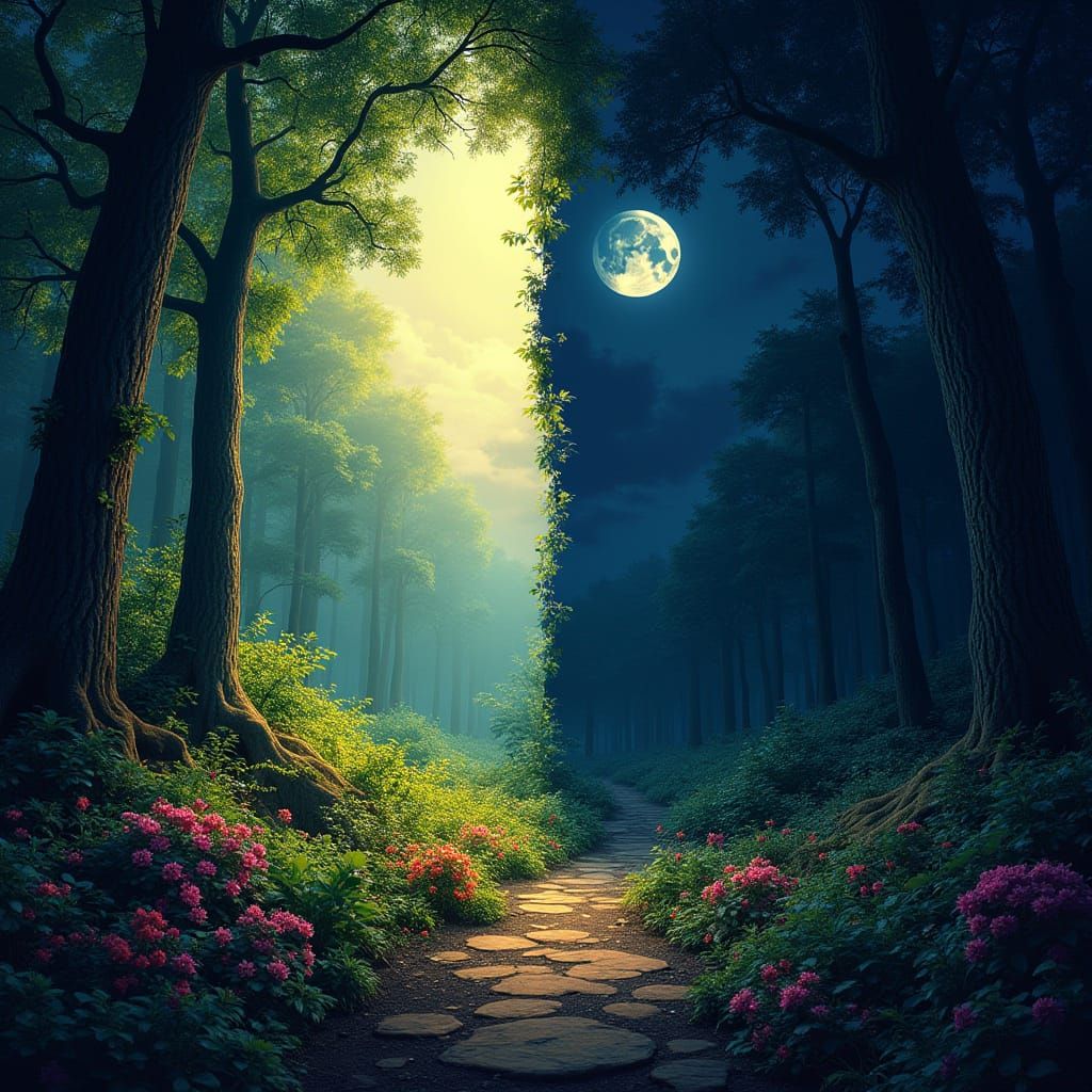 Day and Night Landscape in Psychedelic Style