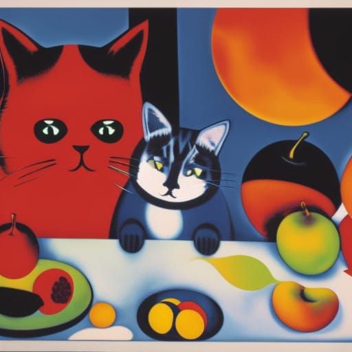 Cat Breaks Fruit Bowl in Comic Anime Style