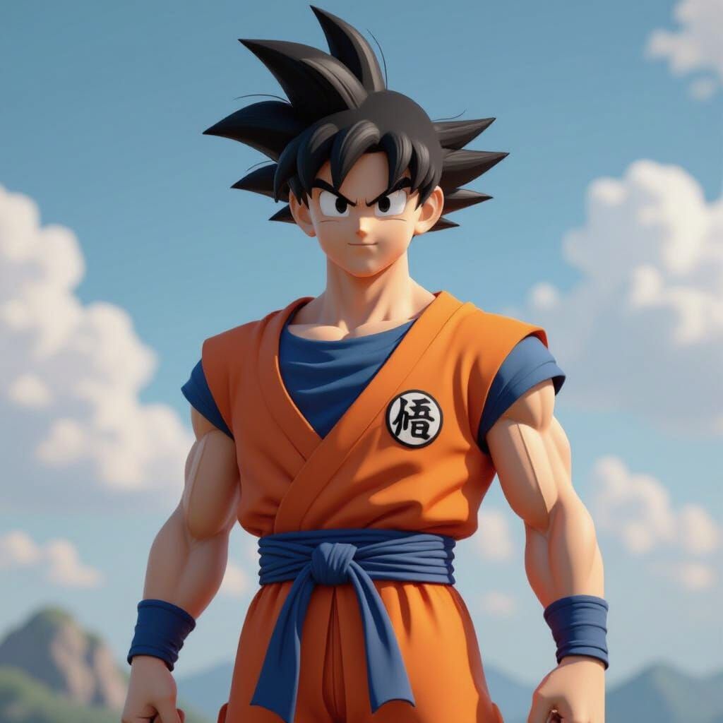 Goku in Orange Gi: 3D Anime Art Inspired by WLOP