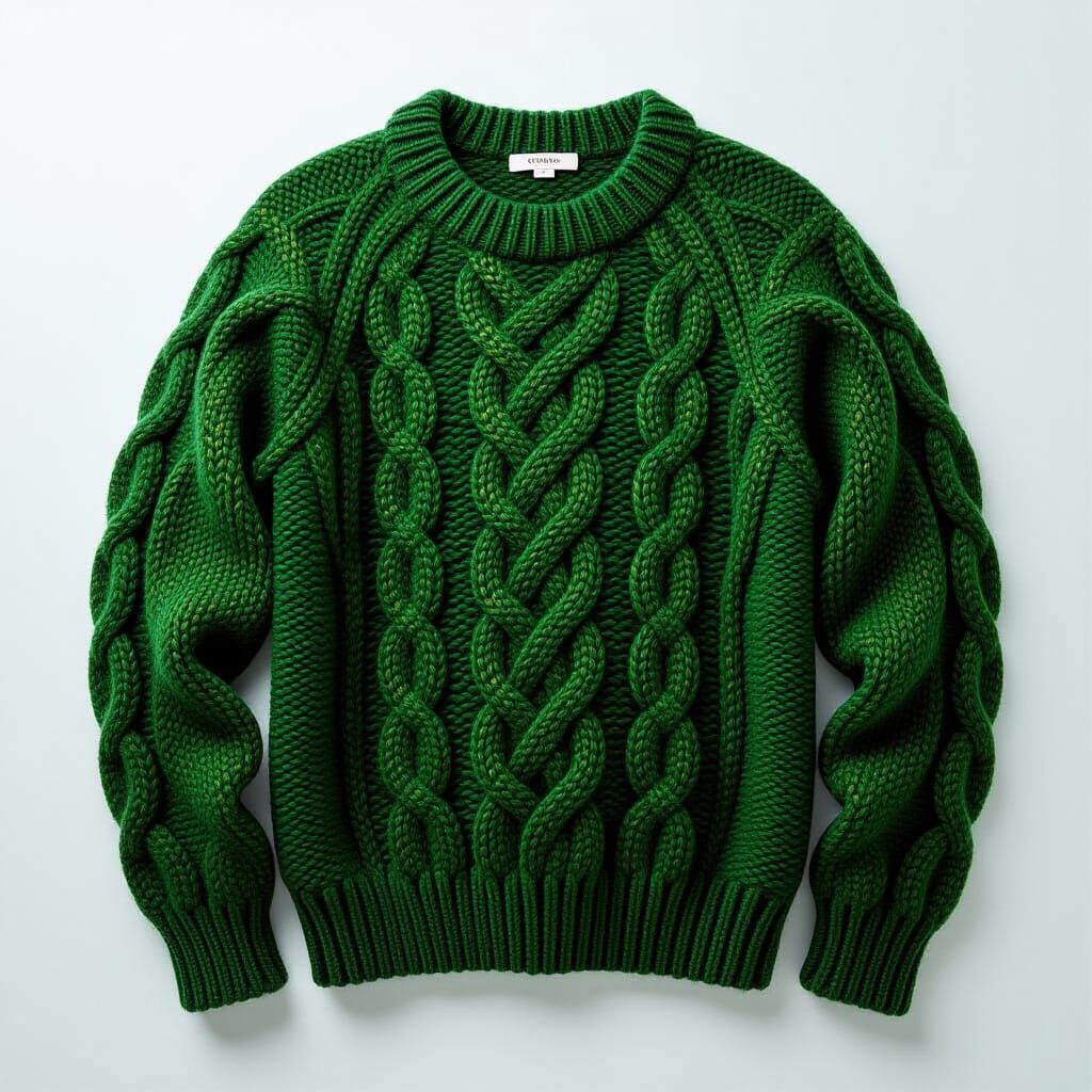Intricate Hand-Knitted Forest Green Wool Sweater