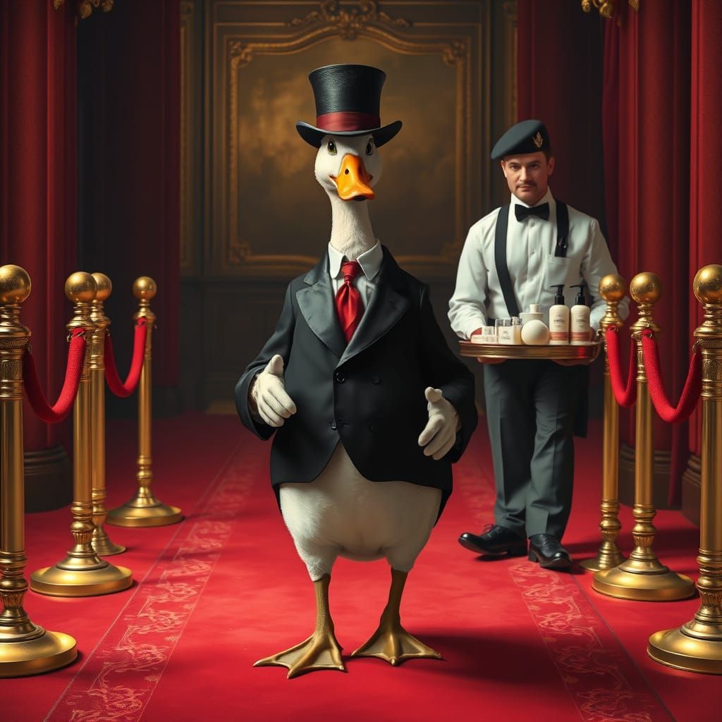 Dapper Duck in Luxurious Red Carpet Setting