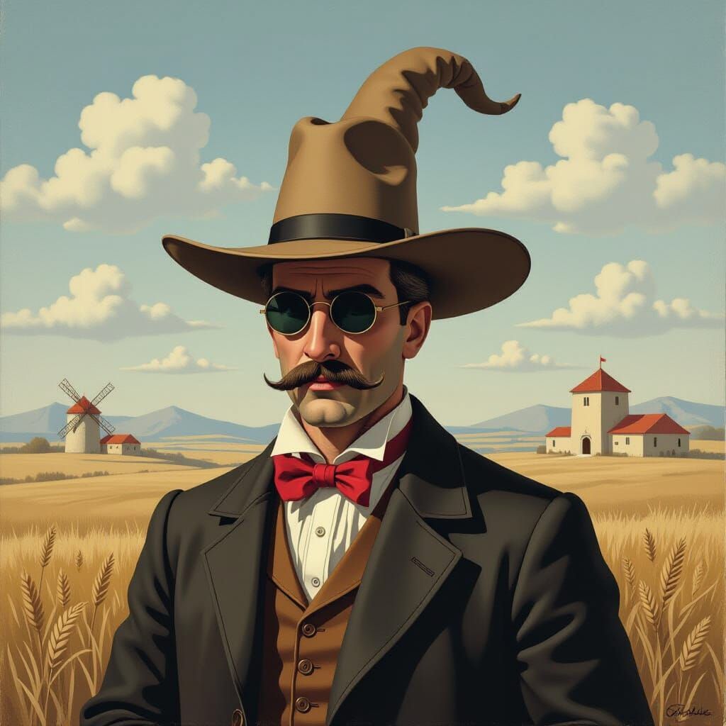 Don Quixote in Surrealist Style of Magritte