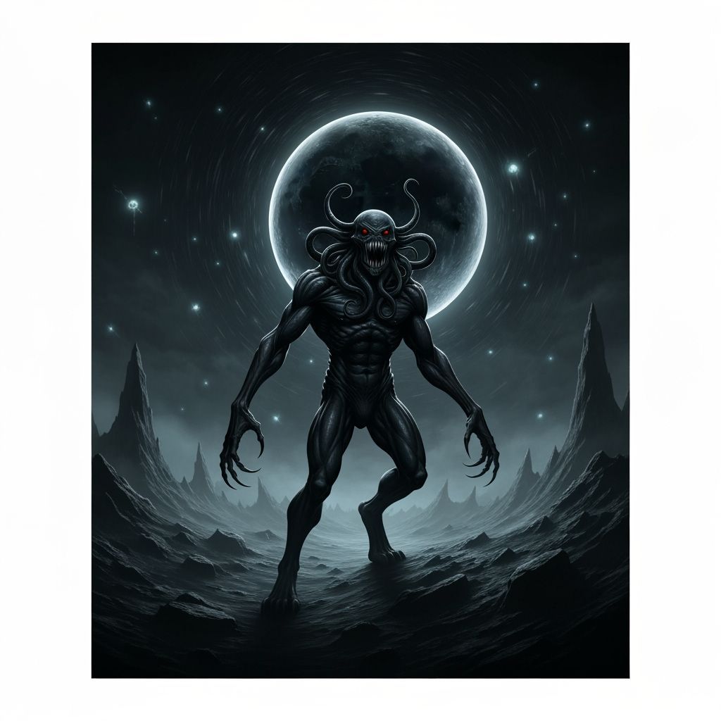 Lovecraftian Monster Under Swirling Moon