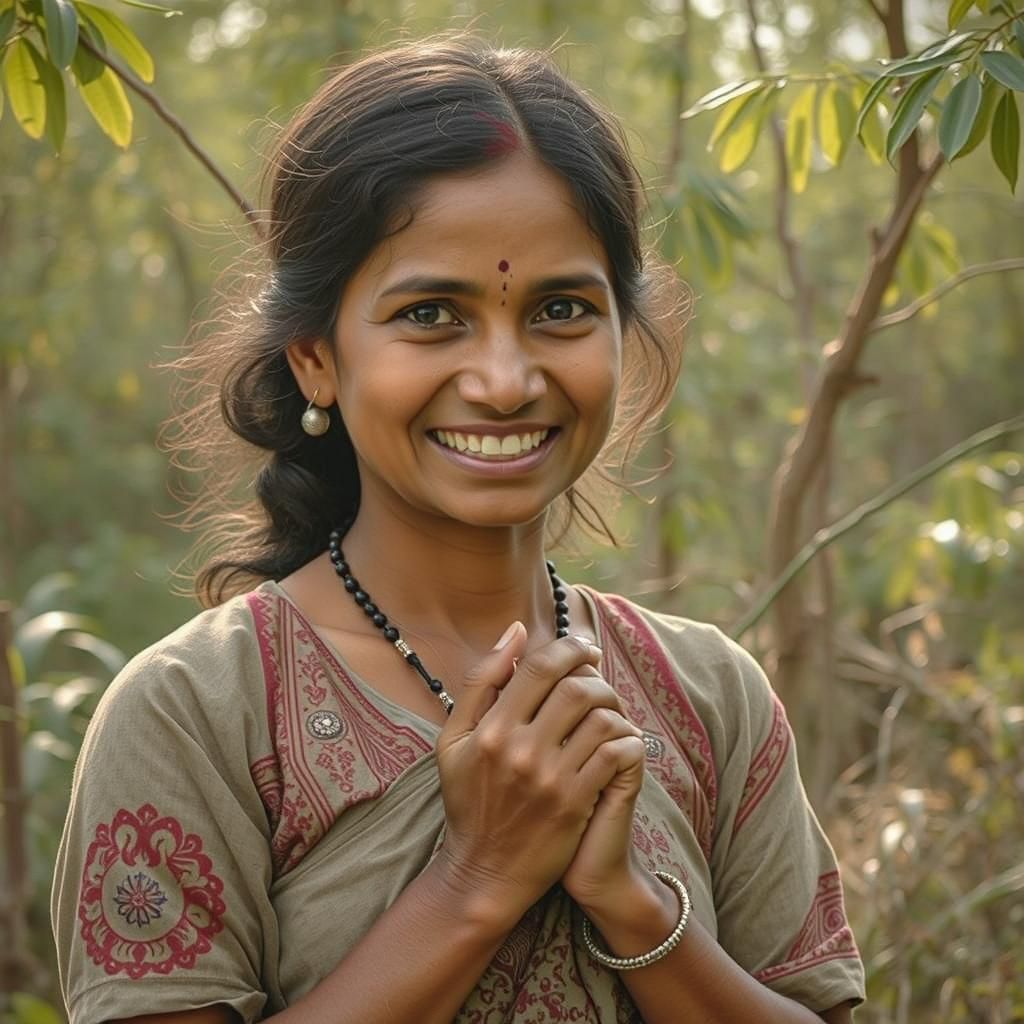 Chhattisgarh Tribal Woman in Forest, Indian Realism Style