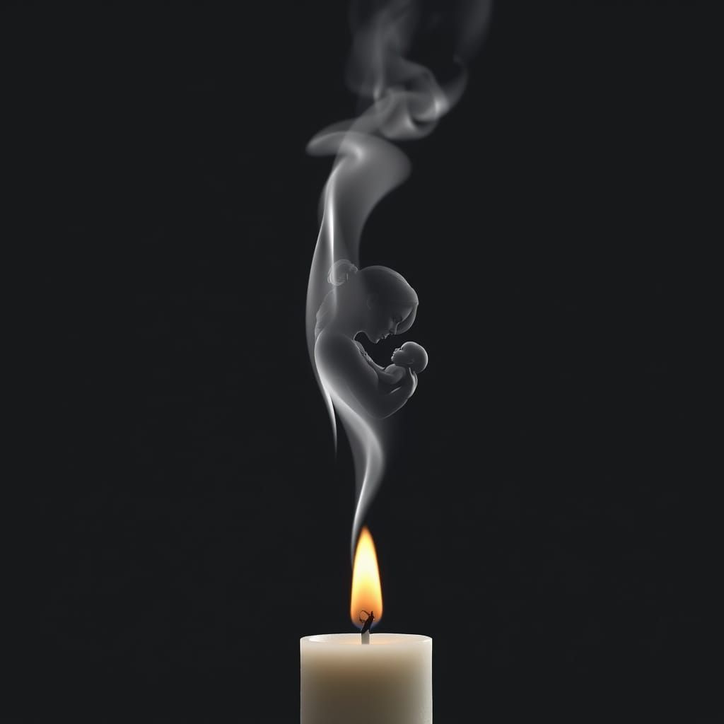 Photorealistic Candle Smoke Forms Woman Holding Baby