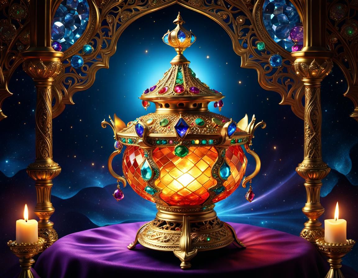 Ornate Genie's Lamp Lantern in Art Nouveau Style