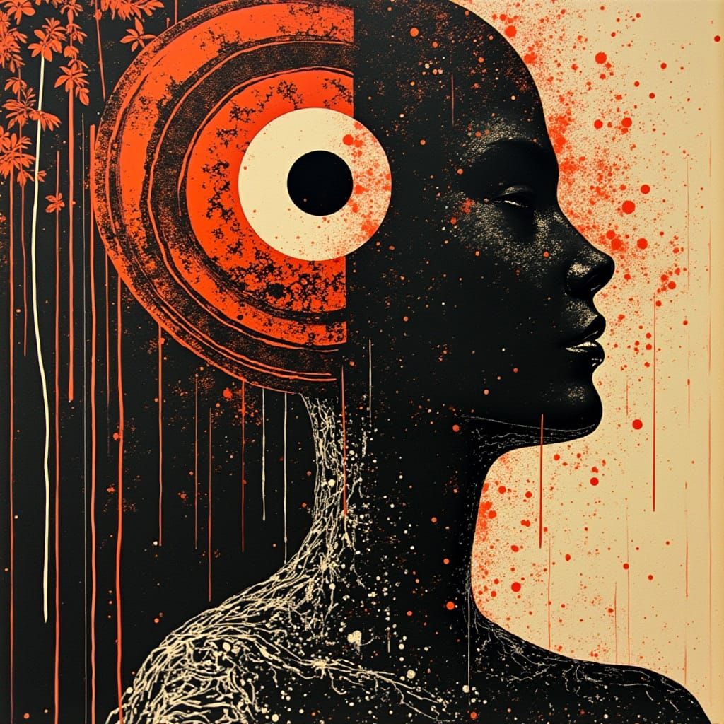 Retro-Futuristic Abstract Composition in Art Deco Style