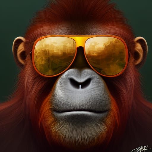 Orangutan Portrait with Sunglasses in Hyperdetailed Style
