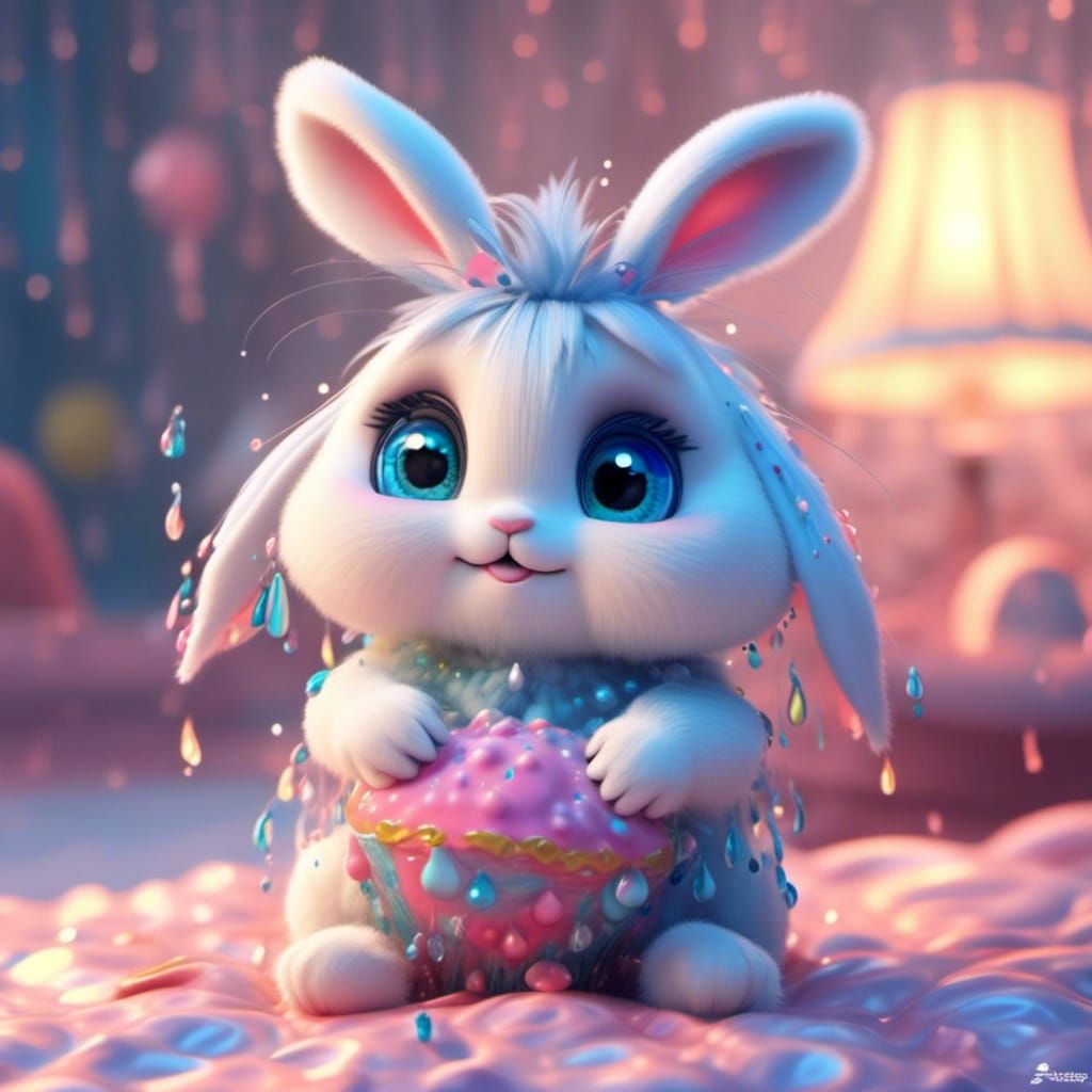 Adorable Fluffy Rabbit with Big Blue Eyes