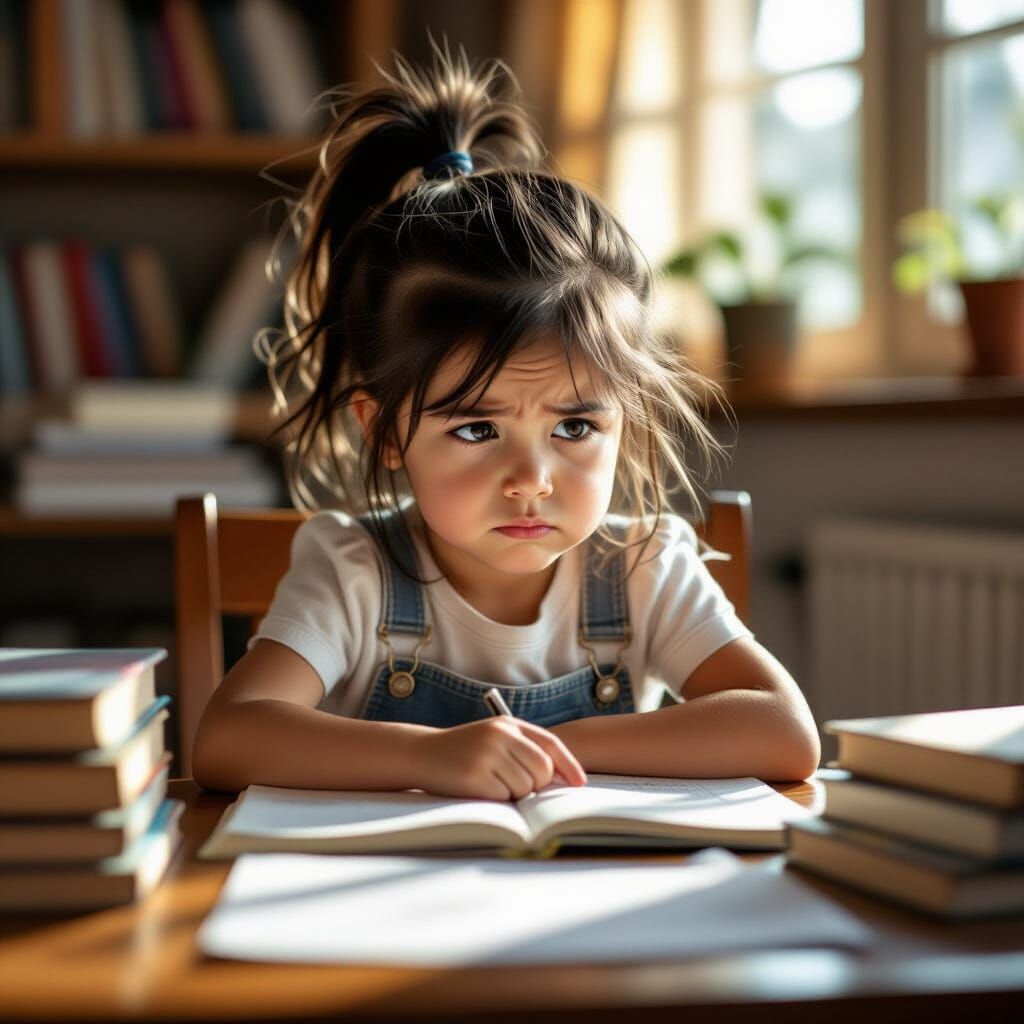 Upset 4-Year-Old Girl Struggling With Homework