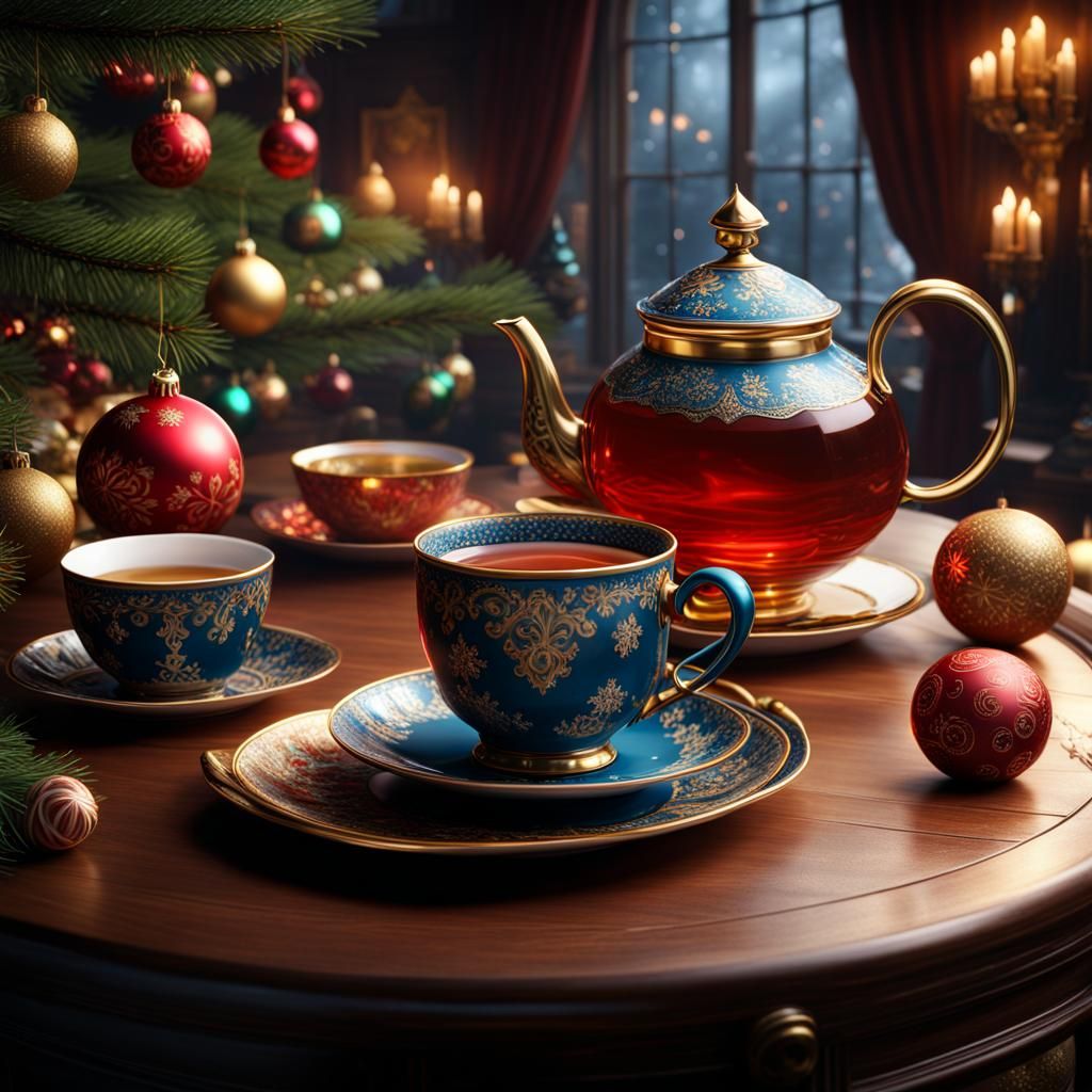 Christmas Tea Cup Tombola in Detailed Matte Painting