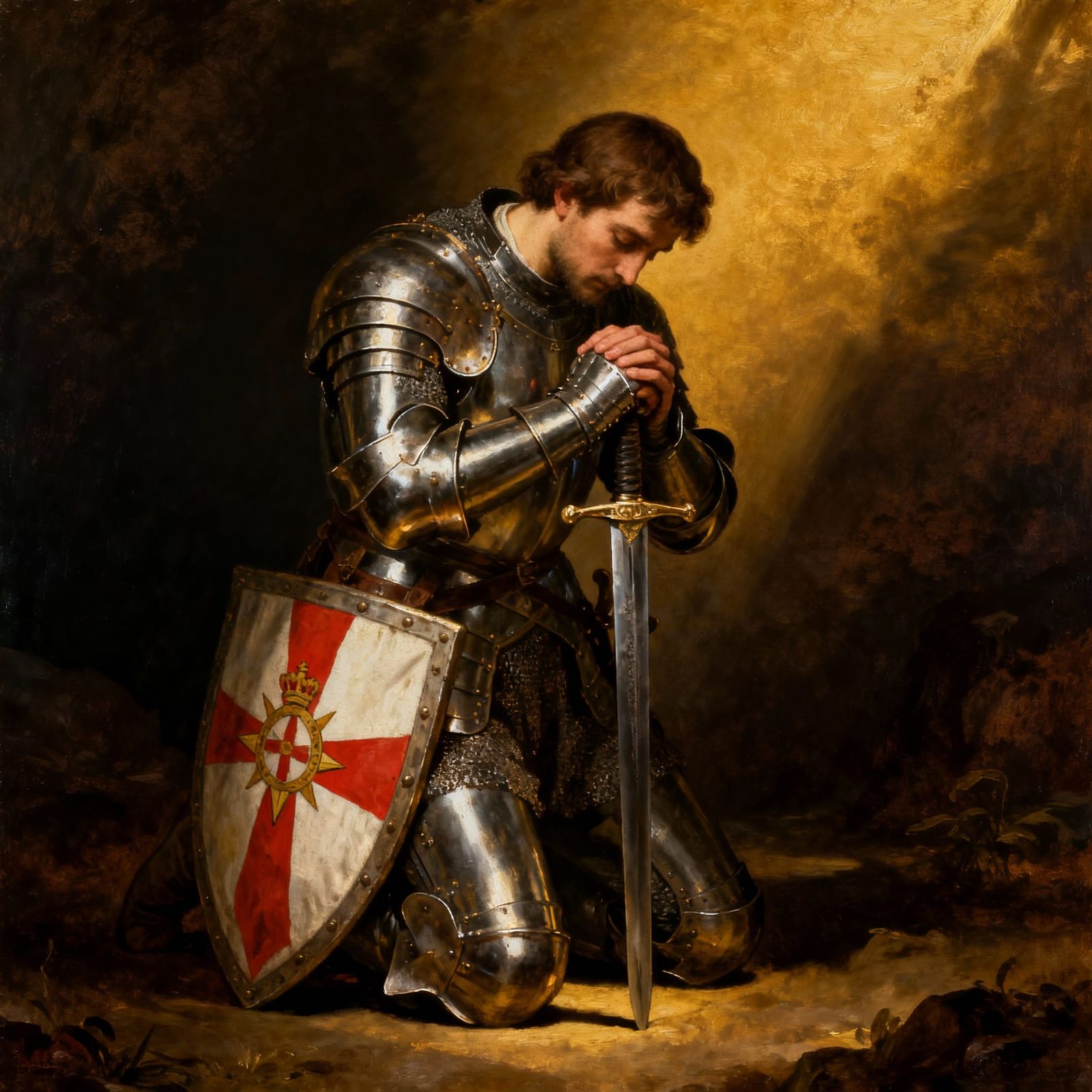 Knight in Prayer with Ulster Shield, Baroque Style